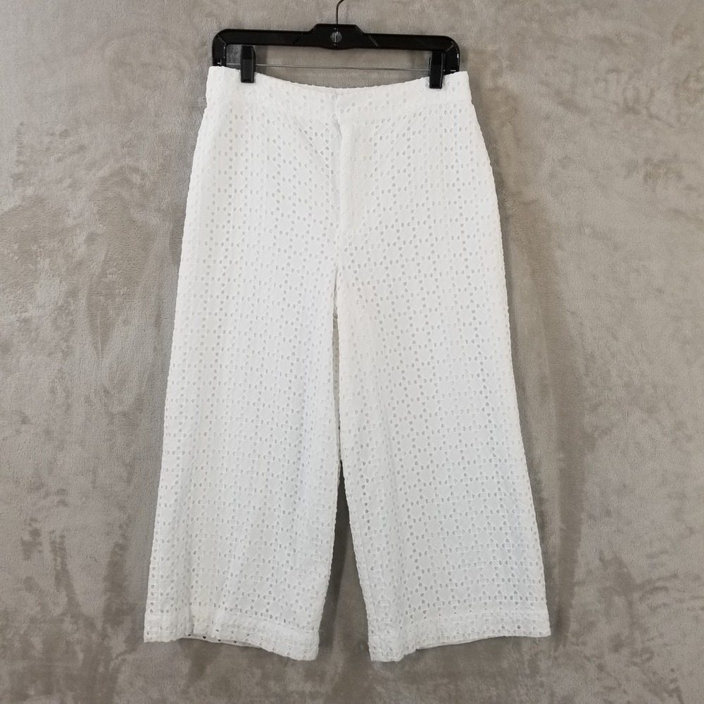 Marled Pants Size 6 White Eyelet Wide Leg High Rise Cropped Ankle Coastal